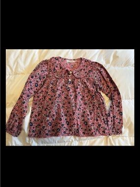Roller Rabbit Girls Pink Floral Long Sleeve Blouse with Peter Pan Collar 8